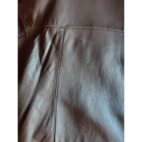 Jacqueline Ferrar Women's Brown Leather Coat with Hood & Tie Waist, Size XL Good - Picture 11 of 14